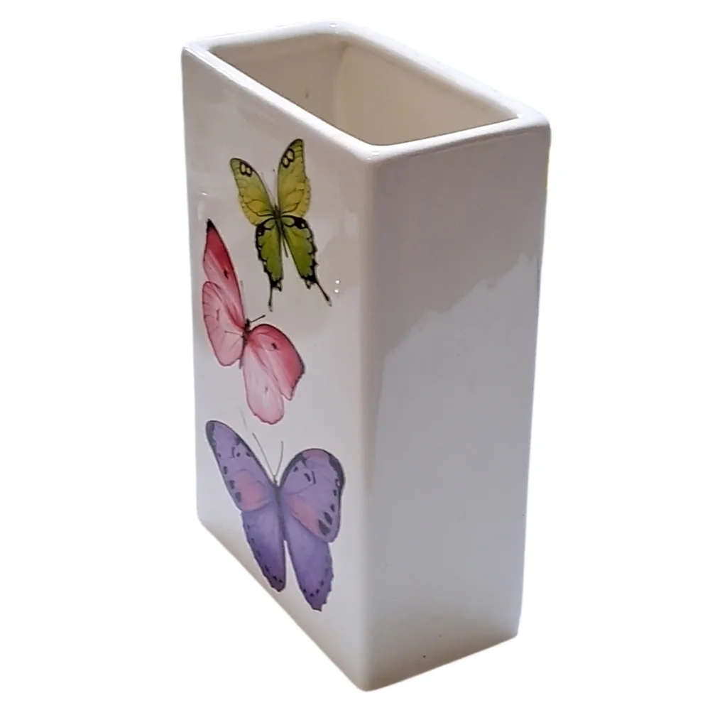Teleflora ~ Colorful Butterflies Rectangular Glass Vase